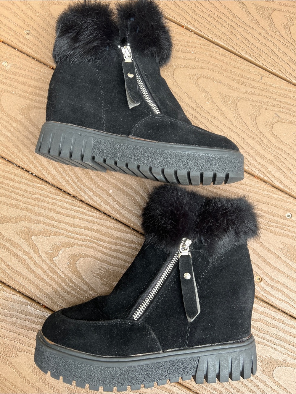 Source Unknown Black Faux-Fur Zip Ankle Winter Boots - Picture 5 of 9